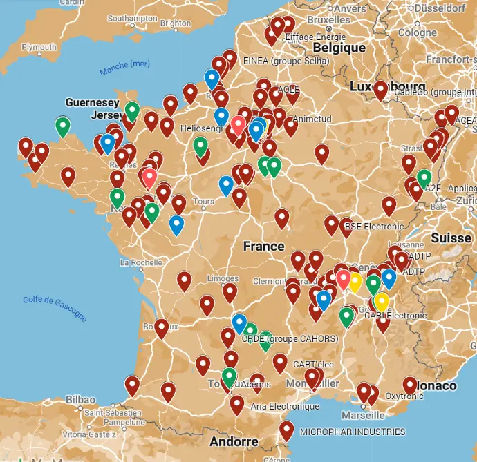 Map of French sub-contractors